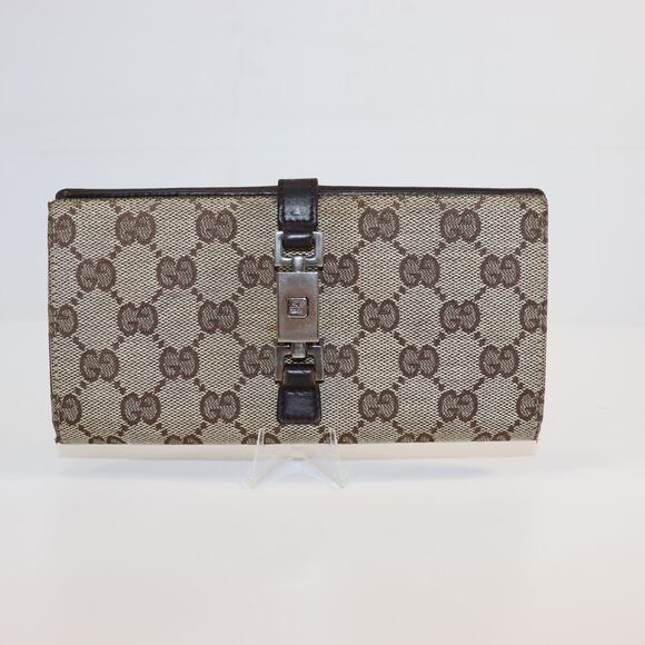 Vintage Gucci GG Canvas & Leather Wallet w/ Lock Accent – Canvas Jackie - Picture 1 of 8
